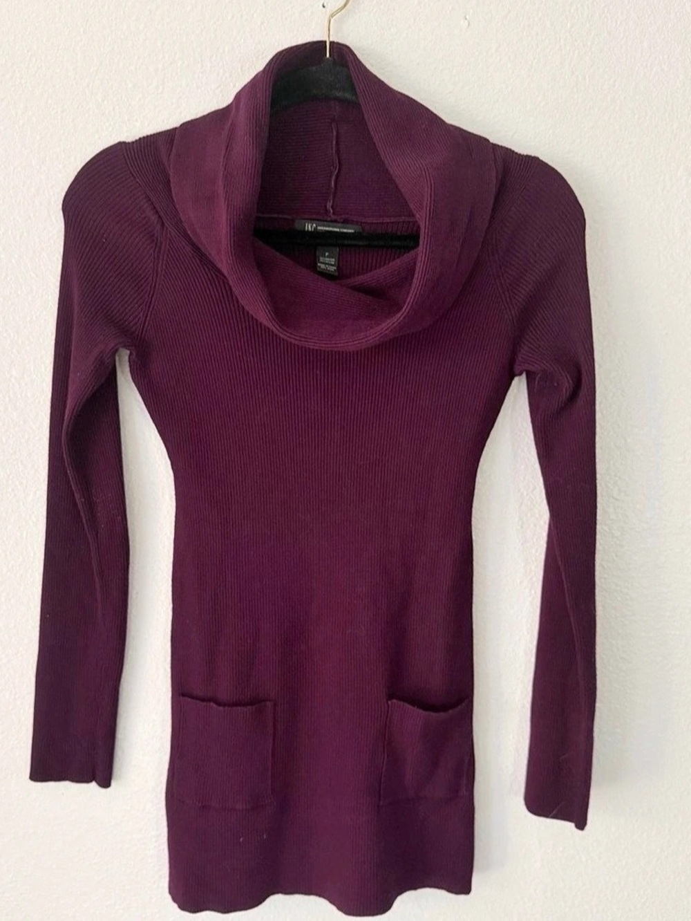 International Concepts Cowl Neck Ribbed Tunic in Purple Petite P